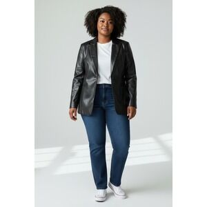 Sofia Jeans Womens Blazer Size XL Black Faux Leather Single Breasted Modern